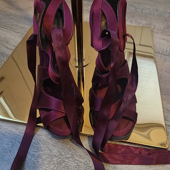 Leon Max I Wine Stiletto Heels W/ Silk Ribbon 7 - Picture 10 of 13
